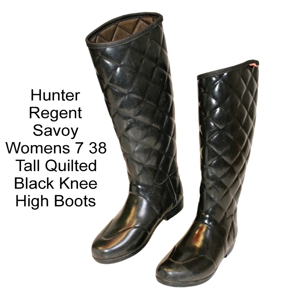 Hunter Regent Savoy Womens 7 38 Tall Quilted Black Knee High Boots